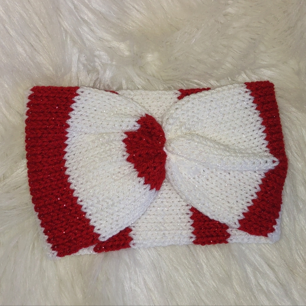 Red and White Knitted Headband